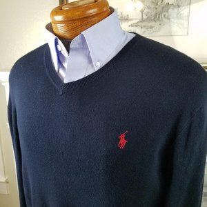 Polo Ralph Lauren Navy V-Neck Pima Cotton Sweater